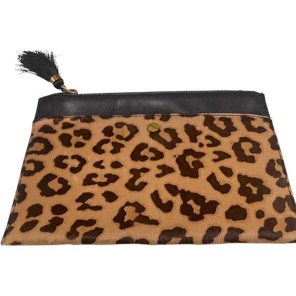 J.Crew Leopard Print Medium Clutch – Faux Calf Hair & Black Leather Trim - Picture 1 of 16